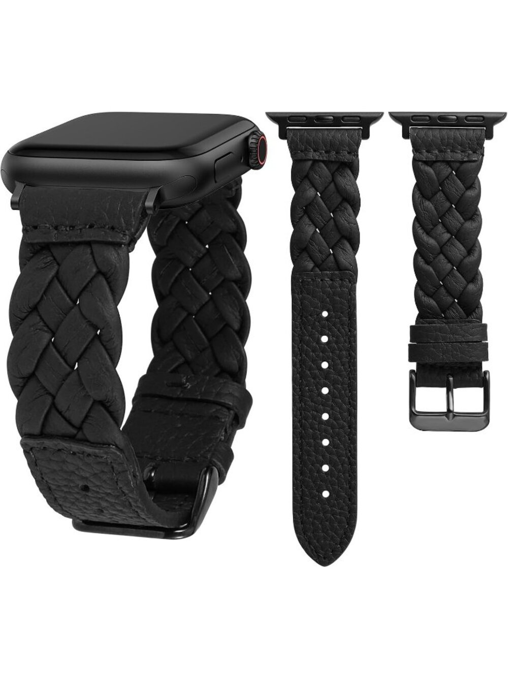 Women's Black Braided Leather Woven Strap Compatible with Apple Wrist Watch